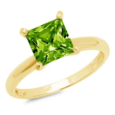Pre-owned Pucci 1princess Cut Vvs1 Natural Peridot Wedding Bridal Promise Ring 14k Yellow Gold In Green