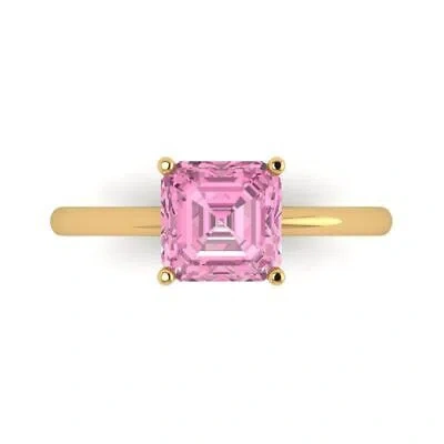 Pre-owned Pucci 2 Asscher Designer Statement Bridal Classic Lab Created Gem Ring 14k Yellow Gold