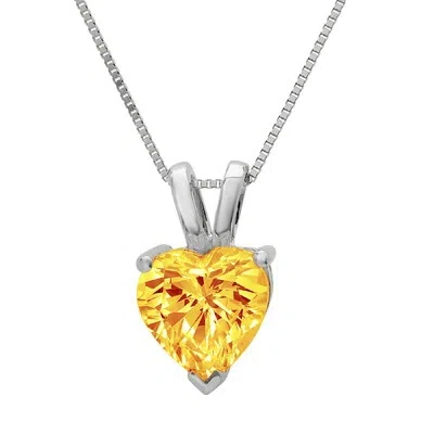 Pre-owned Pucci 2 Ct Heart Natural Citrine Pendant Necklace Gift 16 Box Chain 14k White Gold In Yellow