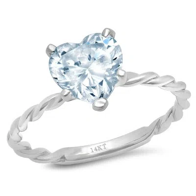 Pre-owned Pucci 2 Ct Heart Rope Knot Real Aquamarine Wedding Bridal Promise Ring 14k White Gold In D