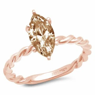 Pre-owned Pucci 2 Ct Marquise Rope Champagne Gem Designer Statement Bridal Ring 14k Rose Gold In Pink