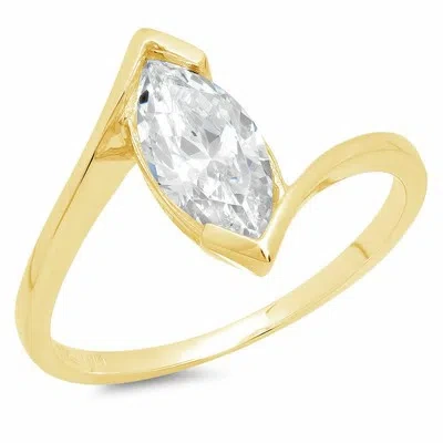 Pre-owned Pucci 2 Ct Marquise Cut Swirl Statement Bridal Classic Engagement Ring 14k Yellow Gold In White/colorless