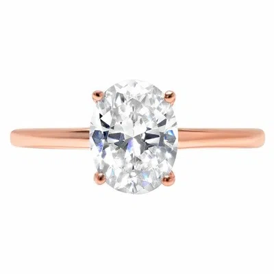 Pre-owned Pucci 2ct Oval Cut Simulated Diamond Classic Solitaire Engagement Ring 14k Rose Gold In White/colorless