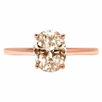 Pre-owned Pucci 2ct Oval Cut Simulated Brown Diamond Designer Wedding Promise Ring 14k Rose Gold In Pink