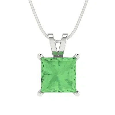 Pre-owned Pucci 2 Ct Princess Cut Classic Mint Cz Green Pendant 16 Gift Box Chain 14k White Gold