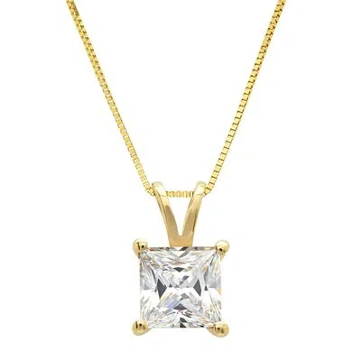 Pre-owned Pucci 2 Ct Princess Cut Moissanite Pendant Necklace 16 Gift Chain Box 14k Yellow Gold In D