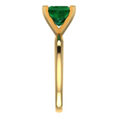 Pre-owned Pucci 2 Ct Princess Designer Statement Bridal Classic Emerald Ring 14k Yellow Gold