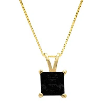 Pre-owned Pucci 2 Ct Princess Natural Onyx Pendant Necklace 16 Gift Chain Solid 14k Yellow Gold In D