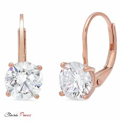 Pre-owned Pucci 2 Ct Round Solitaire Classic Drop Dangle Earrings 14k Rose Gold Real Moissanite