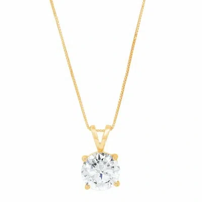 Pre-owned Pucci 2 Ct Round Classic Pendant 16" Chain 14k Yellow Gold Real Synthetic Moissanite In D