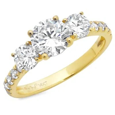 Pre-owned Pucci 2 Ct Round Cut 3 Stone Moissanite Classic Bridal Statement Ring 14k Yellow Gold In White/colorless