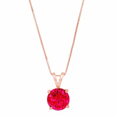 Pre-owned Pucci 2 Ct Round Cut Tourmaline Simulated Pendant 18" Chain Box 14k Pink Rose Gold In Red