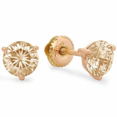 Pre-owned Pucci 2 Ct Round Cut Yellow Synthetic Moissanite Stud Martini Earrings 14k Rose Gold