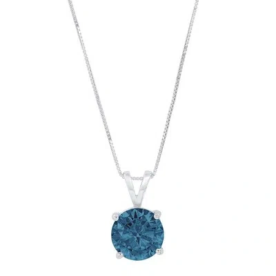 Pre-owned Pucci 2 Ct Round London Blue Topaz Solitaire Pendant Necklace 18" Chain 14k White Gold In D