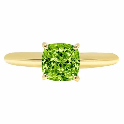 Pre-owned Pucci 2 Cushion Designer Statement Bridal Natural Peridot Ring Solid 14k Yellow Gold