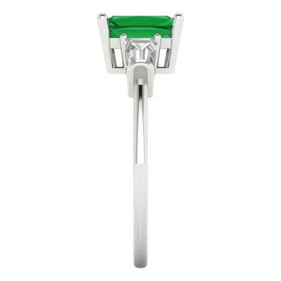 Pre-owned Pucci 2 Emerald 3 Stone Simulated Emerald Classic Bridal Ring Solid 14k White Gold In Green