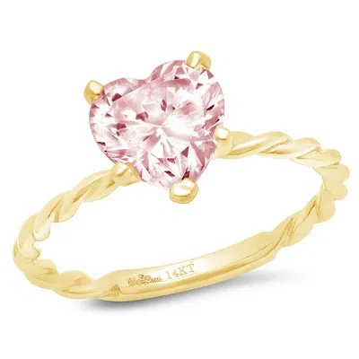 Pre-owned Pucci 2 Heart Cut Rope Knot Vvs1 Simulated Pink Diamond Promise Ring 14k Yellow Gold