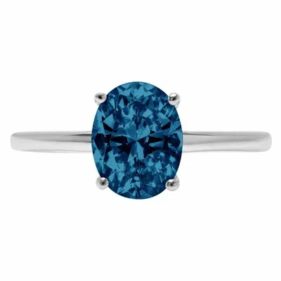 Pre-owned Pucci 2 Oval Cut London Blue Topaz Wedding Bridal Promise Classic Ring 14k White Gold In D
