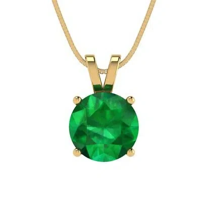 Pre-owned Pucci 2 Round Classic Simulated Emerald Pendant Necklace 16" Chain 14k Yellow Gold