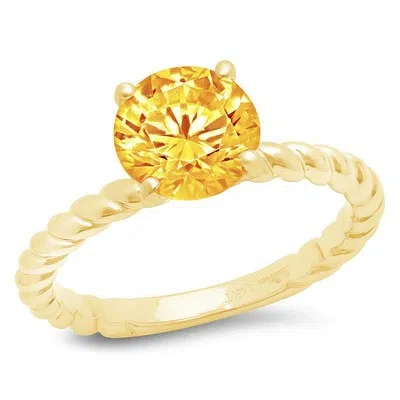 Pre-owned Pucci 2 Round Cut Rope Knot Real Citrine Wedding Bridal Promise Ring 14k Yellow Gold