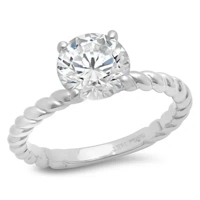 Pre-owned Pucci 2 Round Cut Rope Knot White Sapphire Wedding Bridal Promise Ring 14k White Gold In White/colorless