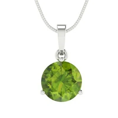 Pre-owned Pucci 2 Round Martini Natural Peridot Pendant Necklace 16" Chain Solid 14k White Gold