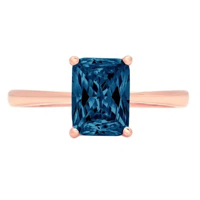 Pre-owned Pucci 2.0 Ct Emerald Cut London Blue Topaz Wedding Bridal Promise Ring 14k Rose Gold In D