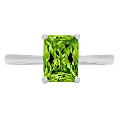Pre-owned Pucci 2.0 Ct Emerald Cut Natural Peridot Wedding Bridal Promise Ring 14k White Gold In Green