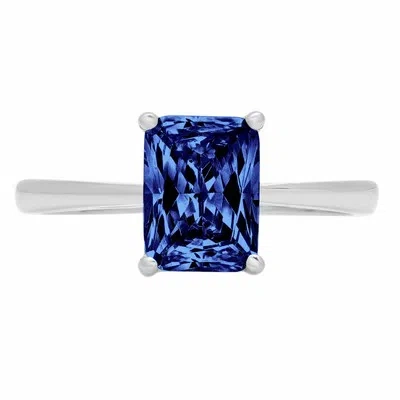 Pre-owned Pucci 2.0 Ct Emerald Cut Simulated Tanzanite Stone Bridal Promise Ring 14k White Gold In D