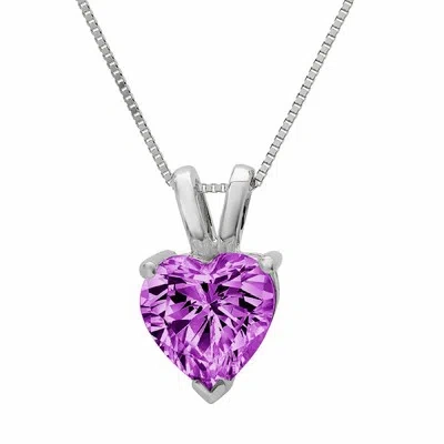 Pre-owned Pucci 2.0 Ct Heart Alexandrite Simulated Pendant Gift 16" Chain Real 14k White Gold In Purple