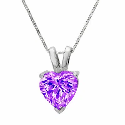 Pre-owned Pucci 2.0 Ct Heart Cut Classic Real Amethyst Pendant Gift 16 Box Chain 14k White Gold In D