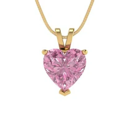 Pre-owned Pucci 2.0 Ct Heart Cut Cz Classic Pink Pendant 16 Box Chain Gift 14k Yellow Gold
