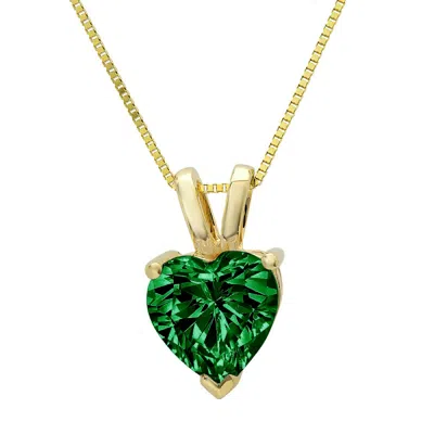 Pre-owned Pucci 2.0 Ct Heart Cut Emerald Designer Pendant 18" Chain Box 14k Solid Yellow Gold In Green