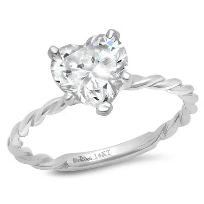 Pre-owned Pucci 2.0ct Heart Rope Knot Synthetic Moissanite Wedding Promise Ring 14k White Gold In White/colorless