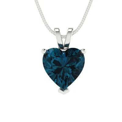 Pre-owned Pucci 2.0 Ct Heart Cut Royal Blue Topaz Pendant Necklace 18" Chain Box 14k White Gold