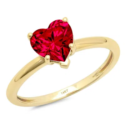 Pre-owned Pucci 2.0 Ct Heart Cut Simulated Ruby Stone Wedding Promise Ring 14k Yellow Solid Gold In Red