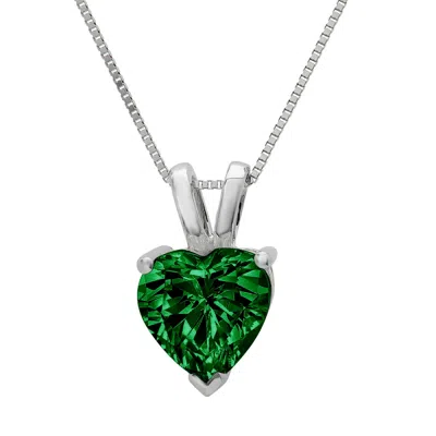 Pre-owned Pucci 2.0 Ct Heart Cut Vvs1 Emerald Simulated Pendant 18" Chain Box 14k White Gold