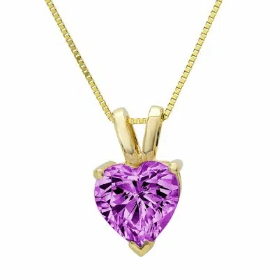Pre-owned Pucci 2.0 Ct Heart Purple Simulated Alexandrite Pendant 16" Chain Gift 14k Yellow Gold