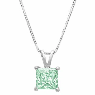 Pre-owned Pucci 2.0 Ct Princess Cut Blue Synthetic Moissanite Pendant 18" Chain 14k White Gold In D