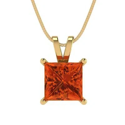 Pre-owned Pucci 2.0 Ct Princess Cut Cz Red Pendant Necklace 18" Chain Real 14k Yellow Gold