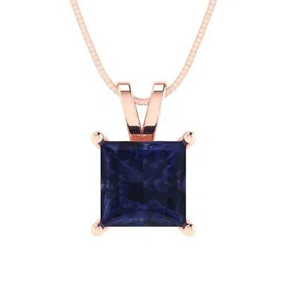 Pre-owned Pucci 2.0 Ct Princess Cut Lab Created Blue Sapphire Pendant 18" Chain 14k Rose Gold In Pink