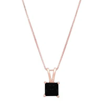Pre-owned Pucci 2.0 Ct Princess Cut Natural Onyx Pendant Necklace 16" Chain Solid 14k Rose Gold In D