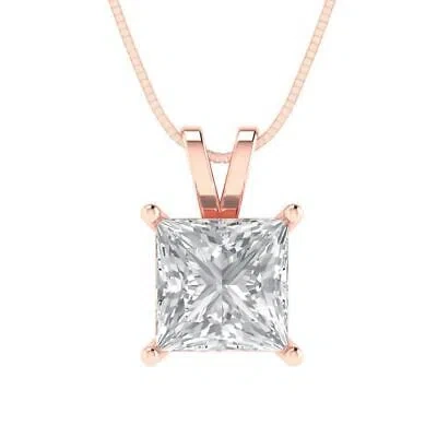 Pre-owned Pucci 2.0 Ct Princess Cut Pendant Necklace 16" Chain 14k Pink Gold Simulated Diamond