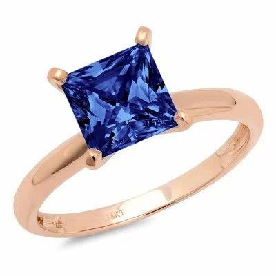 Pre-owned Pucci 2.0 Ct Princess Cut Tanzanite Stone Wedding Bridal Promise Ring 14k Rose Gold In Pink