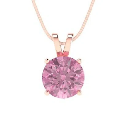 Pre-owned Pucci 2.0 Ct Round Cut Cz Pink Pendant Necklace 16" Chain Real 14k Rose Pink Gold