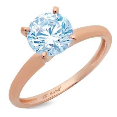 Pre-owned Pucci 2.0 Ct Round Cut Sky Blue Topaz Wedding Bridal Promise Ring Real 14k Rose Gold In D