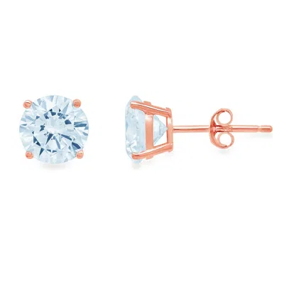 Pre-owned Pucci 2.0 Ct Round Natural Aquamarine Gift Stud Earrings Solid 14k Rose Gold Push Back In D