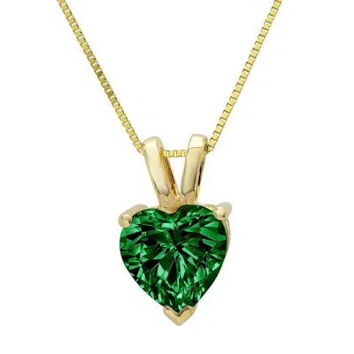 Pre-owned Pucci 2.0 Heart Simulated Emerald Pendant Necklace 16 Box Chain Box 14k Yellow Gold In Green