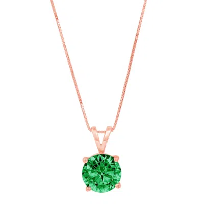 Pre-owned Pucci 2.0 Round Cut Emerald Simulated Pendant 16" Chain Box 14k Solid Pink Rose Gold