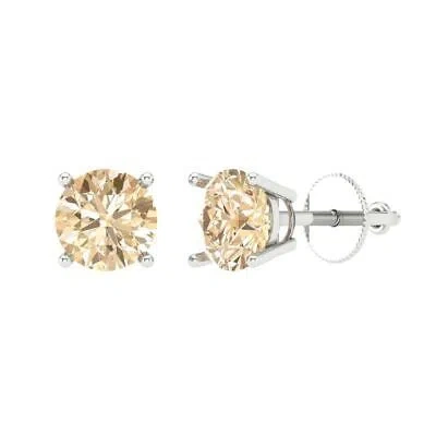 Pre-owned Pucci 2.0 Round Cut Solitaire Classic Stud Natural Morganite Earrings 14k White Gold